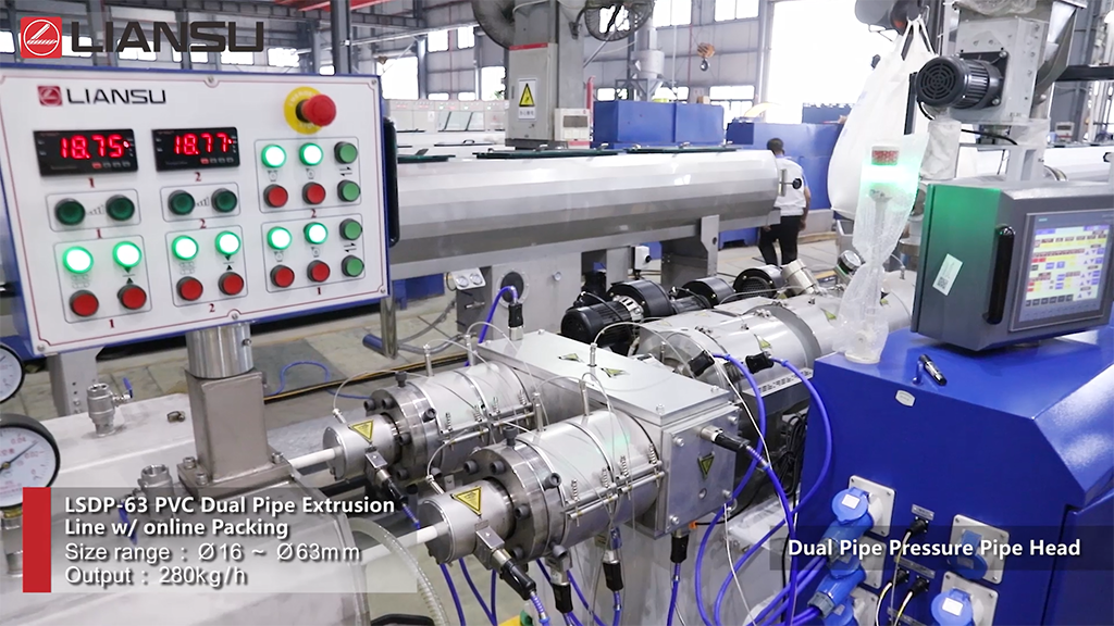 LSDP 63 PVC Dual Pipe Extrusion Line w/online Packing